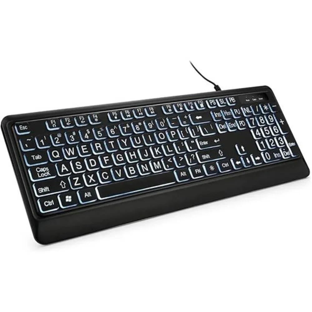 Large Print Backlit Keyboard USB Wired Computer Keyboard Full Size Keyboard